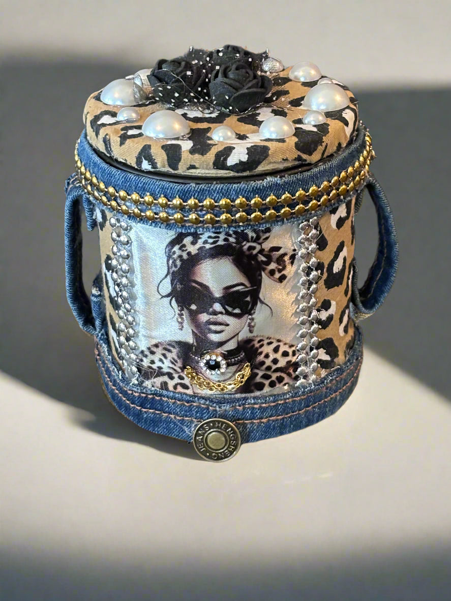 Exclusive!  Denim Leopard Lady Keepsake Candle