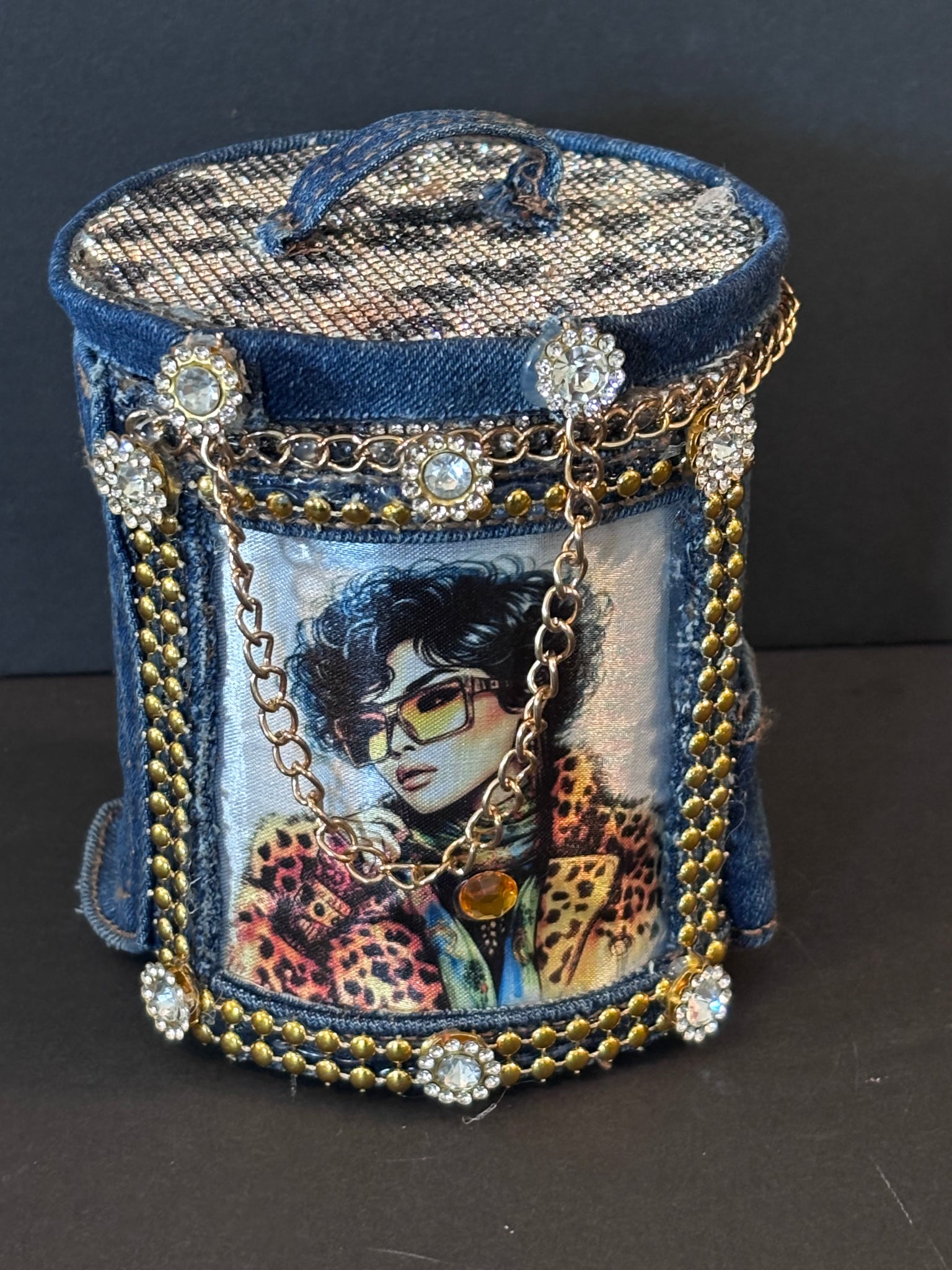 Exclusive!  Denim Leopard Bling Keepsake Candle
