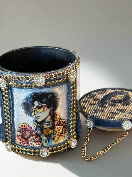 Exclusive!  Denim Leopard Bling Keepsake Candle