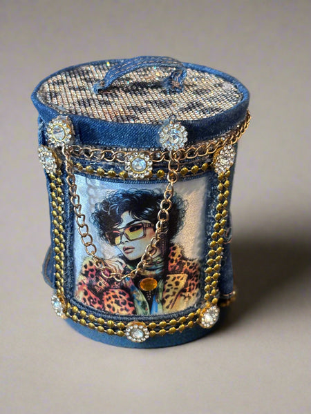 Exclusive!  Denim Leopard Bling Keepsake Candle