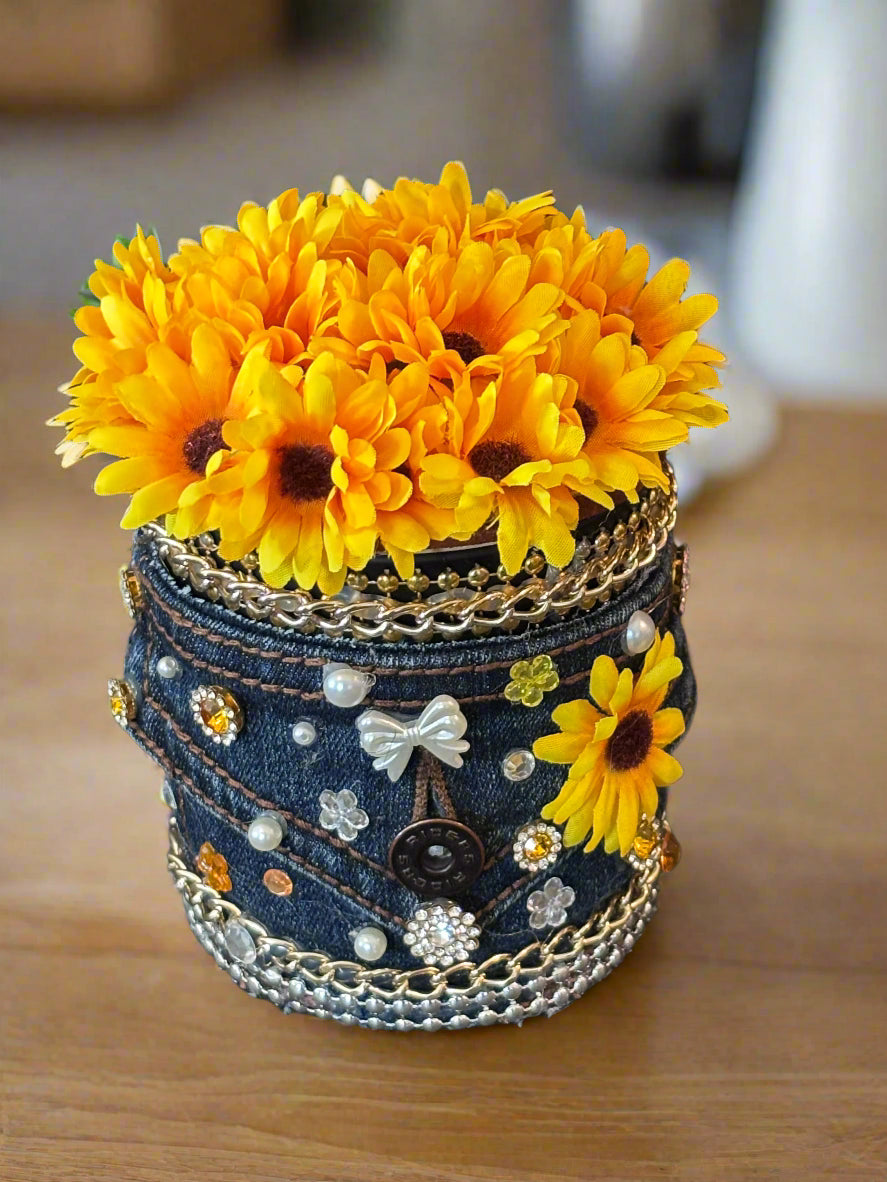 Exclusive:  Denim Sunflower Keepsake Candle