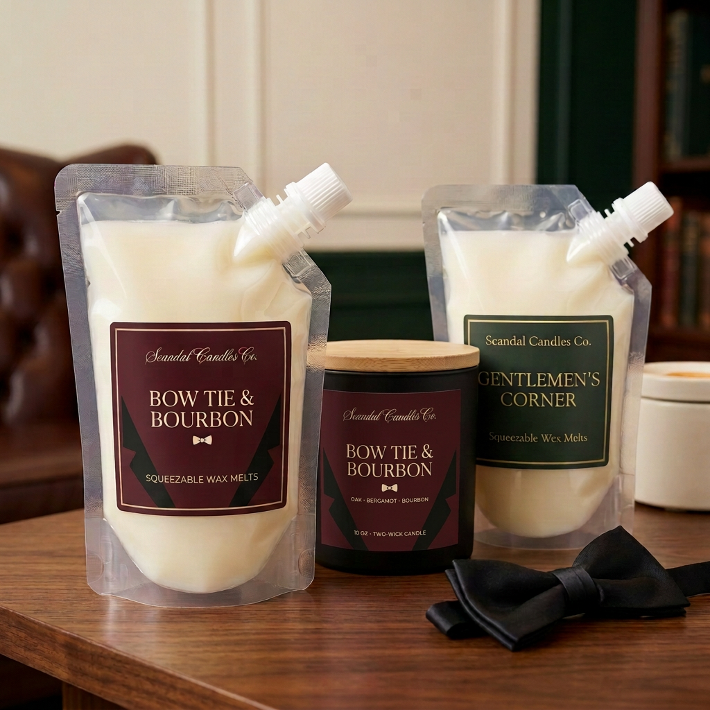 Gentlemen’s Corner photo with corrected pouch and candle labels
