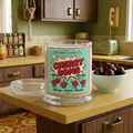 Cherry Bomb candle with retro label in a cheerful mint and blush home setting