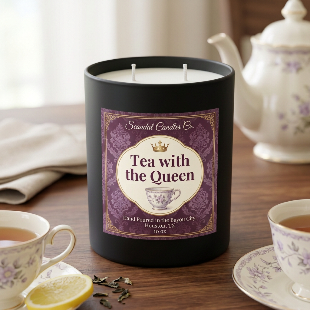 Tea with the Queen candle in an elegant afternoon tea room