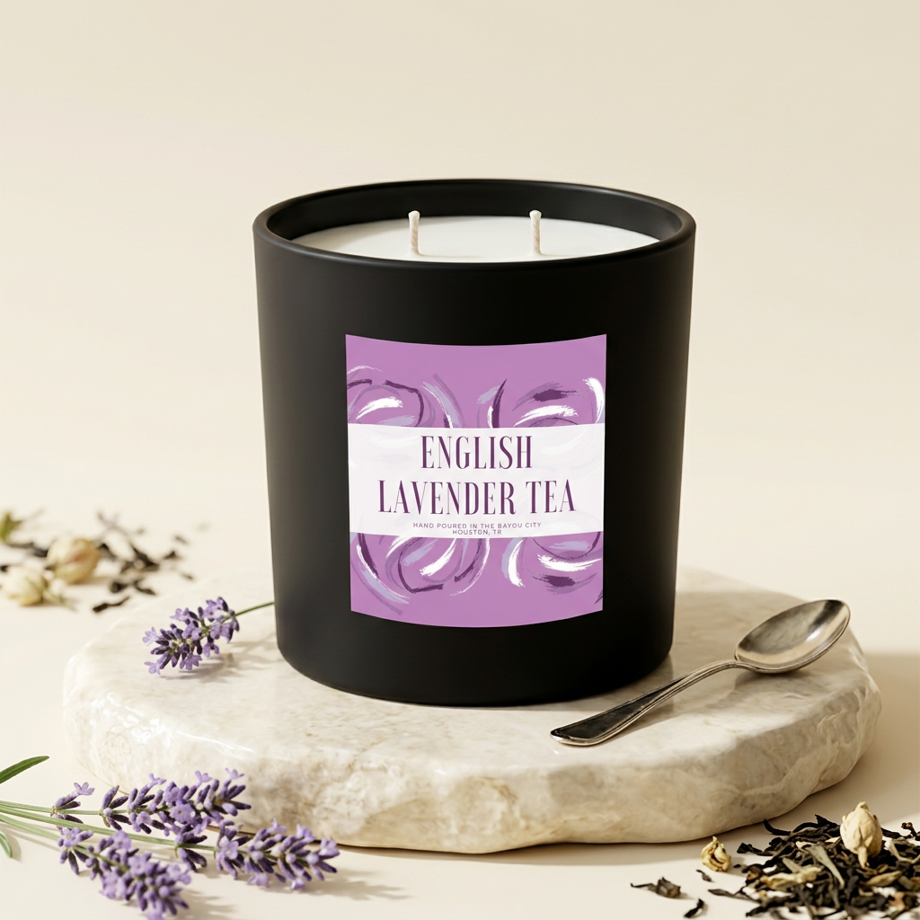 English Lavender Tea candle on an ivory studio background