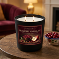 Cranberry Marmalade candle burning in a cozy living room