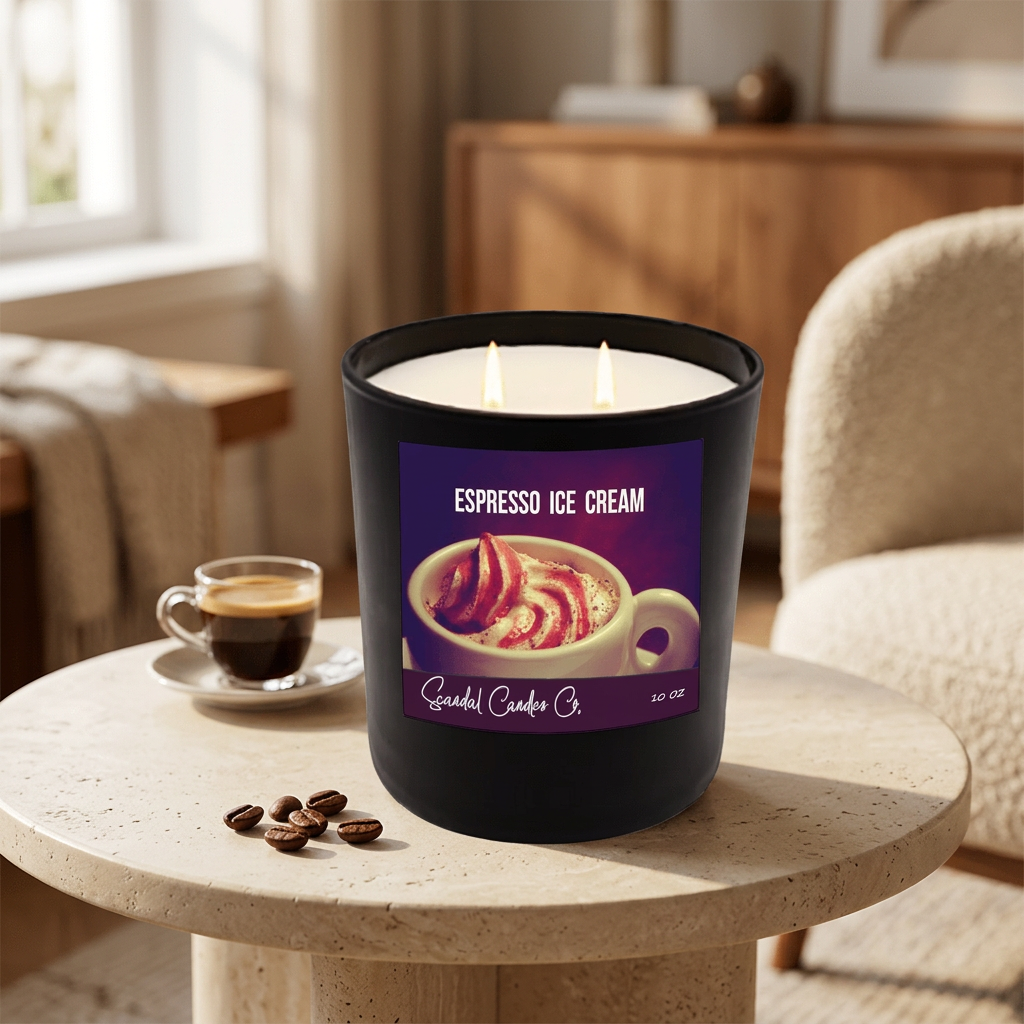Espresso Ice Cream candle in a cozy cafe-inspired interior