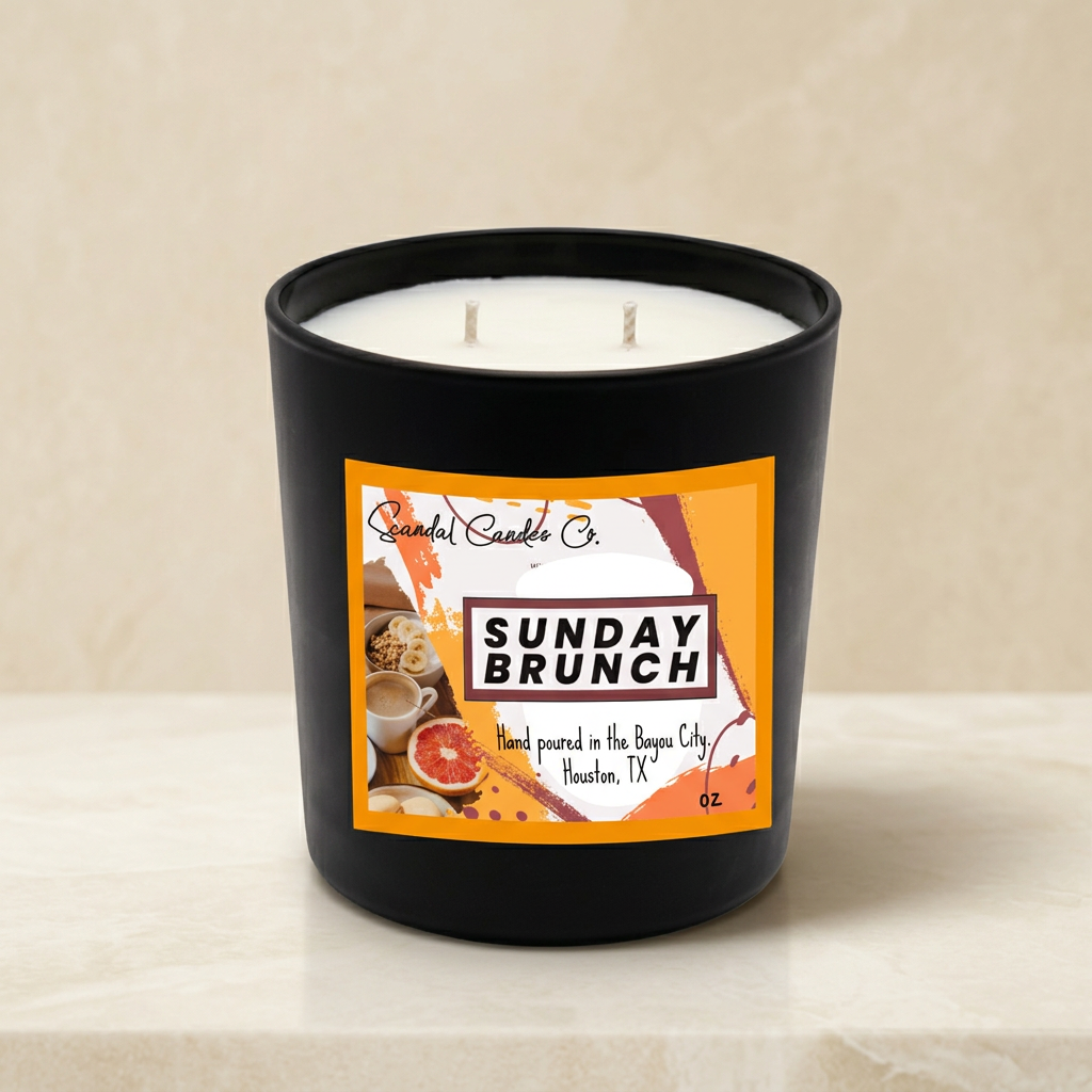 Sunday Brunch candle on an ivory studio background