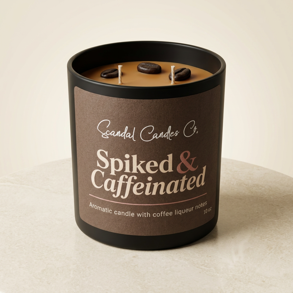 Spiked & Caffeinated candle on an ivory studio background