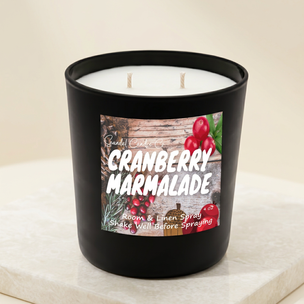 Cranberry Marmalade candle on an ivory studio background