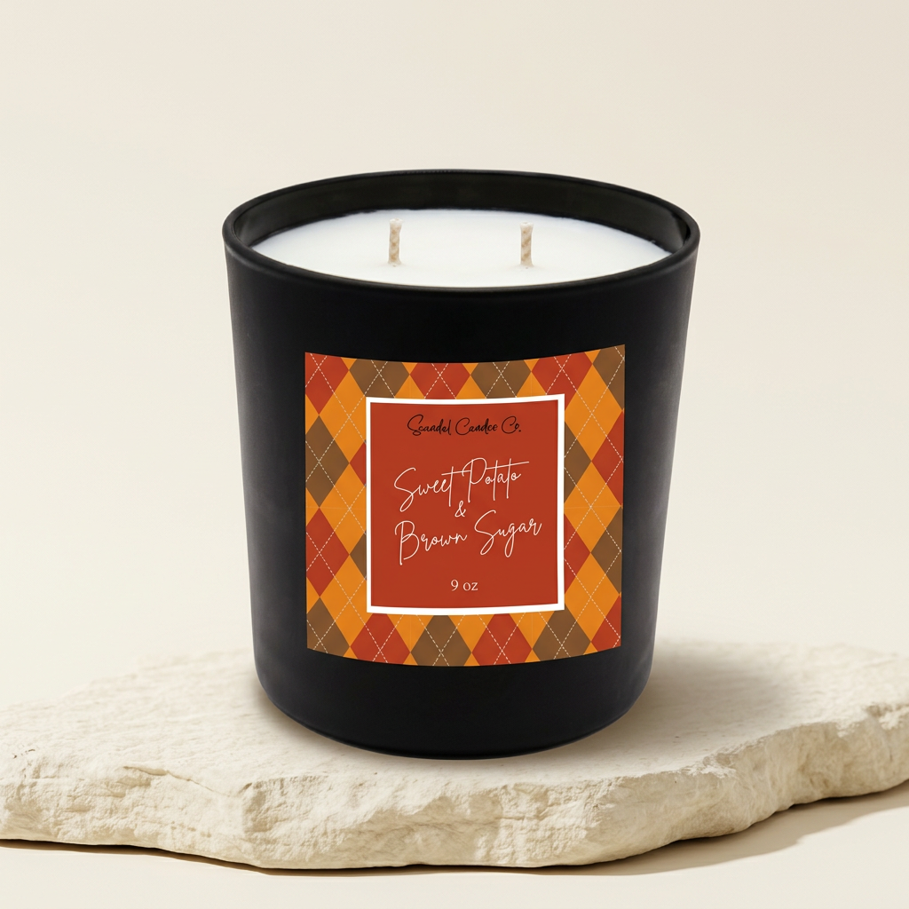Sweet Potato & Brown Sugar candle on an ivory studio background