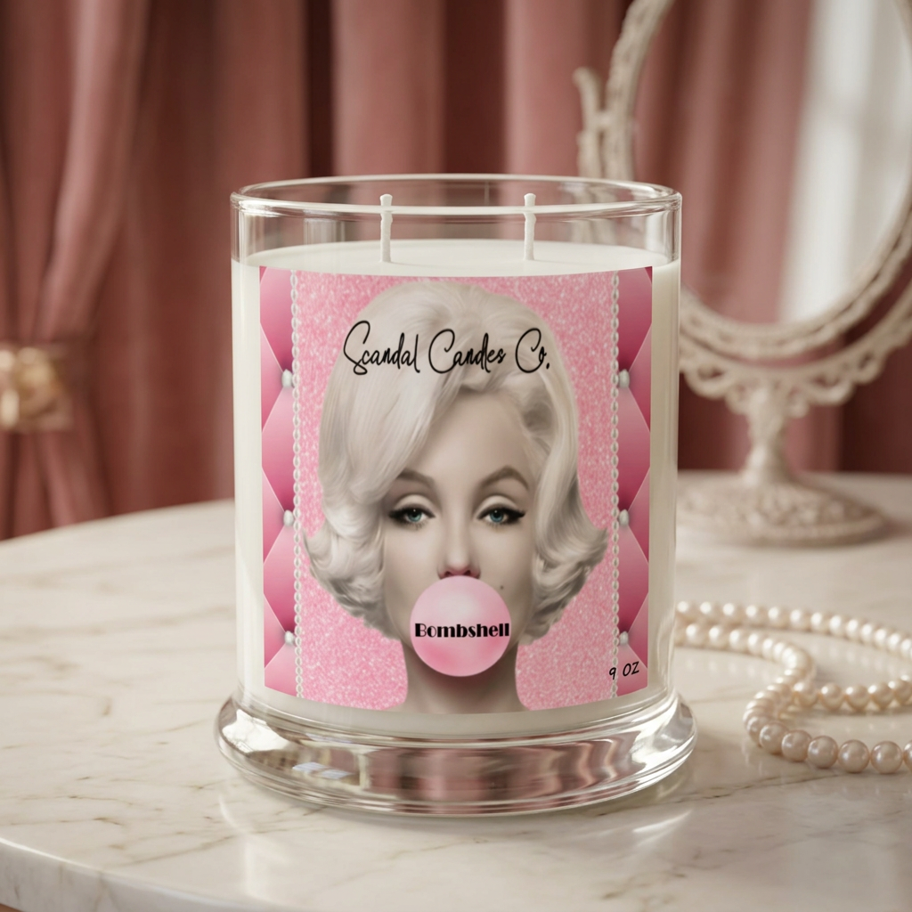 Marilyn Bombshell candle in a matching Old Hollywood-inspired setting