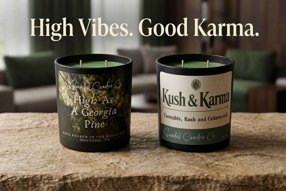 Two candles with High Vibes. Good Karma. headline
